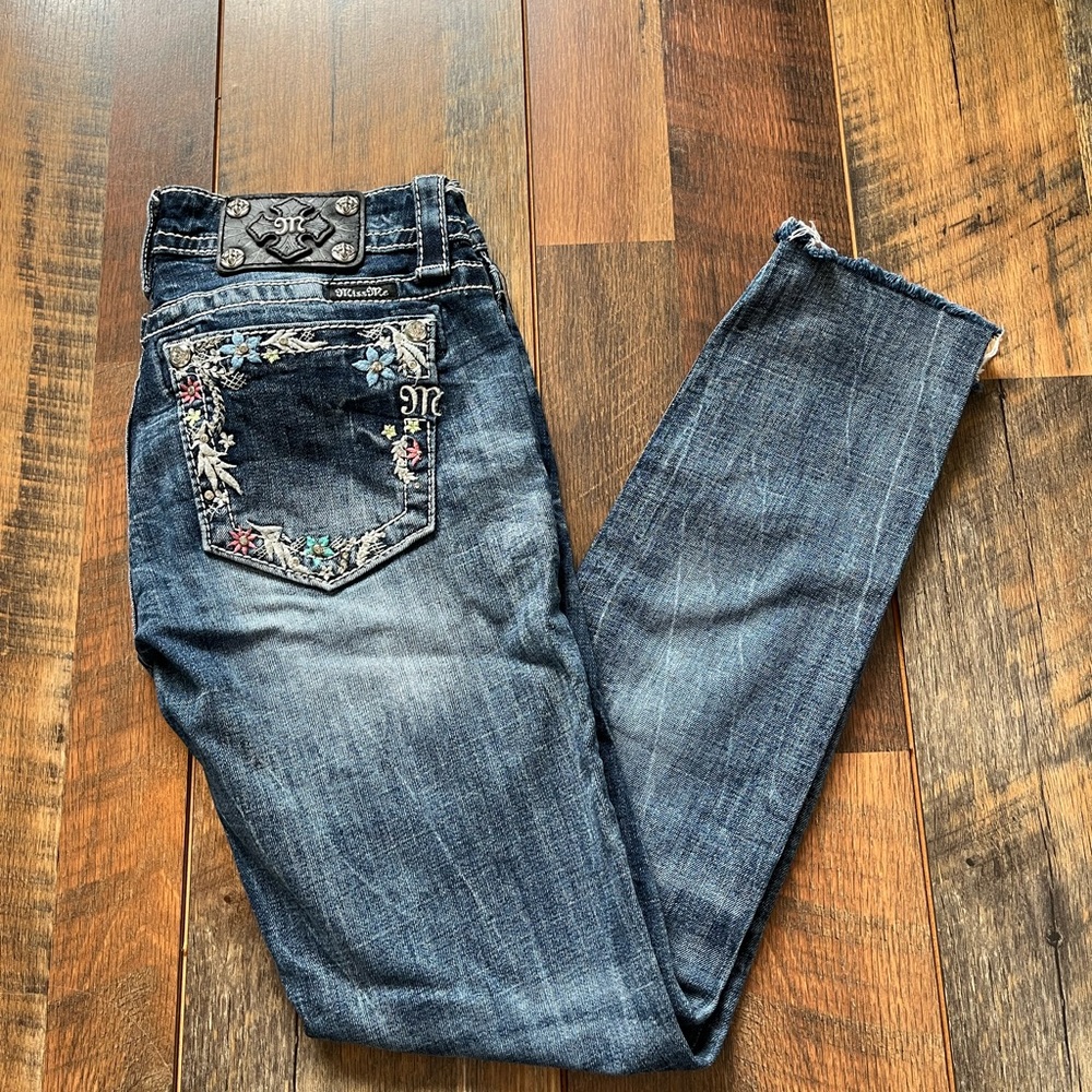 Miss Me Blue Skinny Jeans with Distressed Wash and Vintage Look - Picture 11 of 11